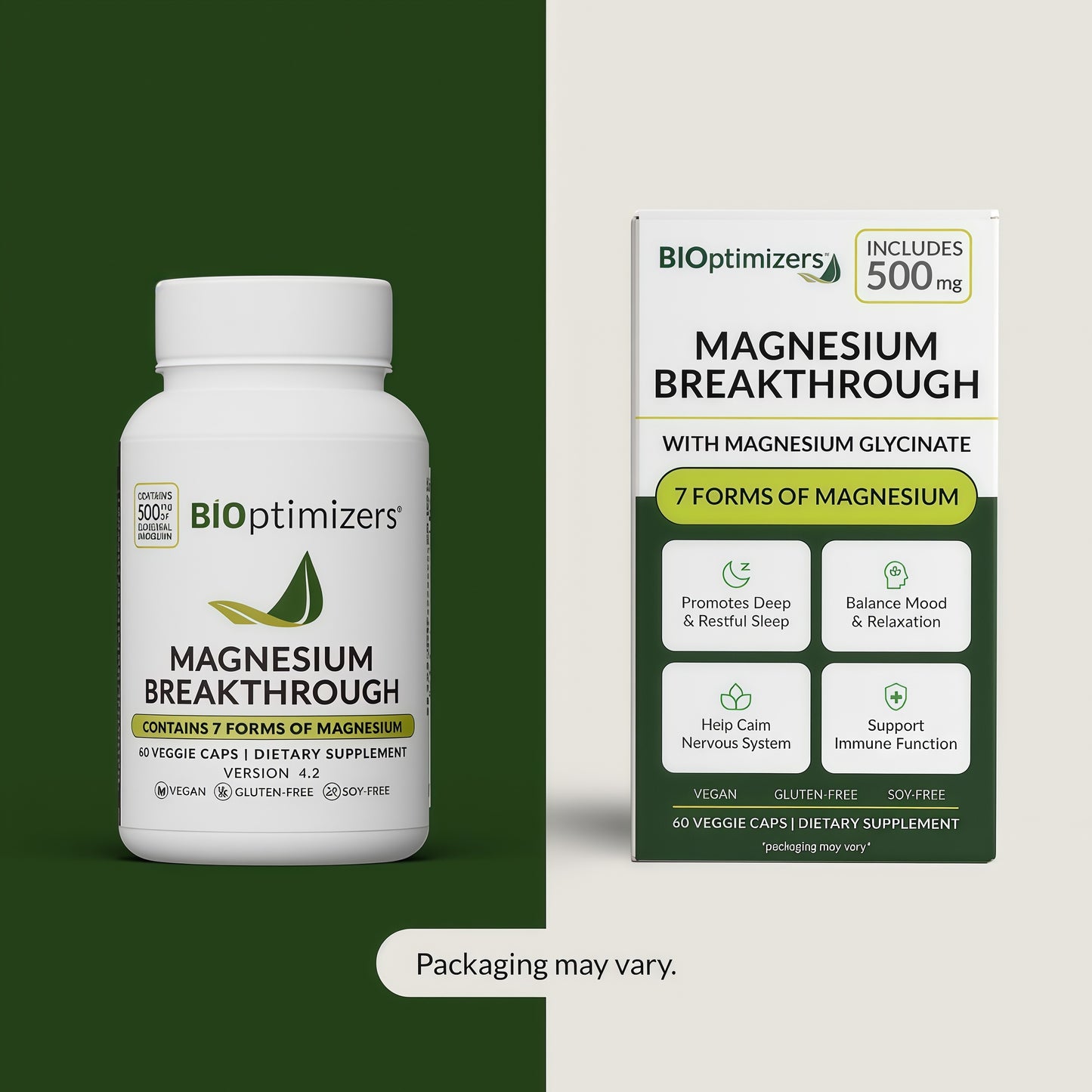 BIOptimizers Magnesium Breakthrough Supplement with 500mg - 7 Forms of Magnesium: Glycinate, Malate, Citrate, and More - Natural Support for Sleep and Cognitive Function -60 Capsules- Calming Vitamins