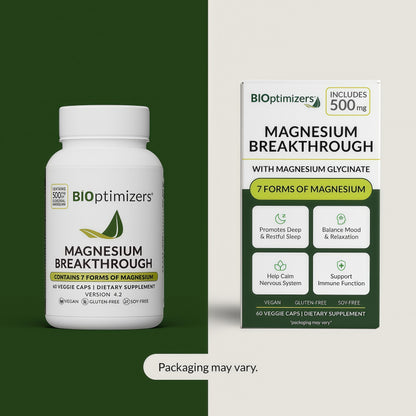 BIOptimizers Magnesium Breakthrough Supplement with 500mg - 7 Forms of Magnesium: Glycinate, Malate, Citrate, and More - Natural Support for Sleep and Cognitive Function -60 Capsules- Calming Vitamins